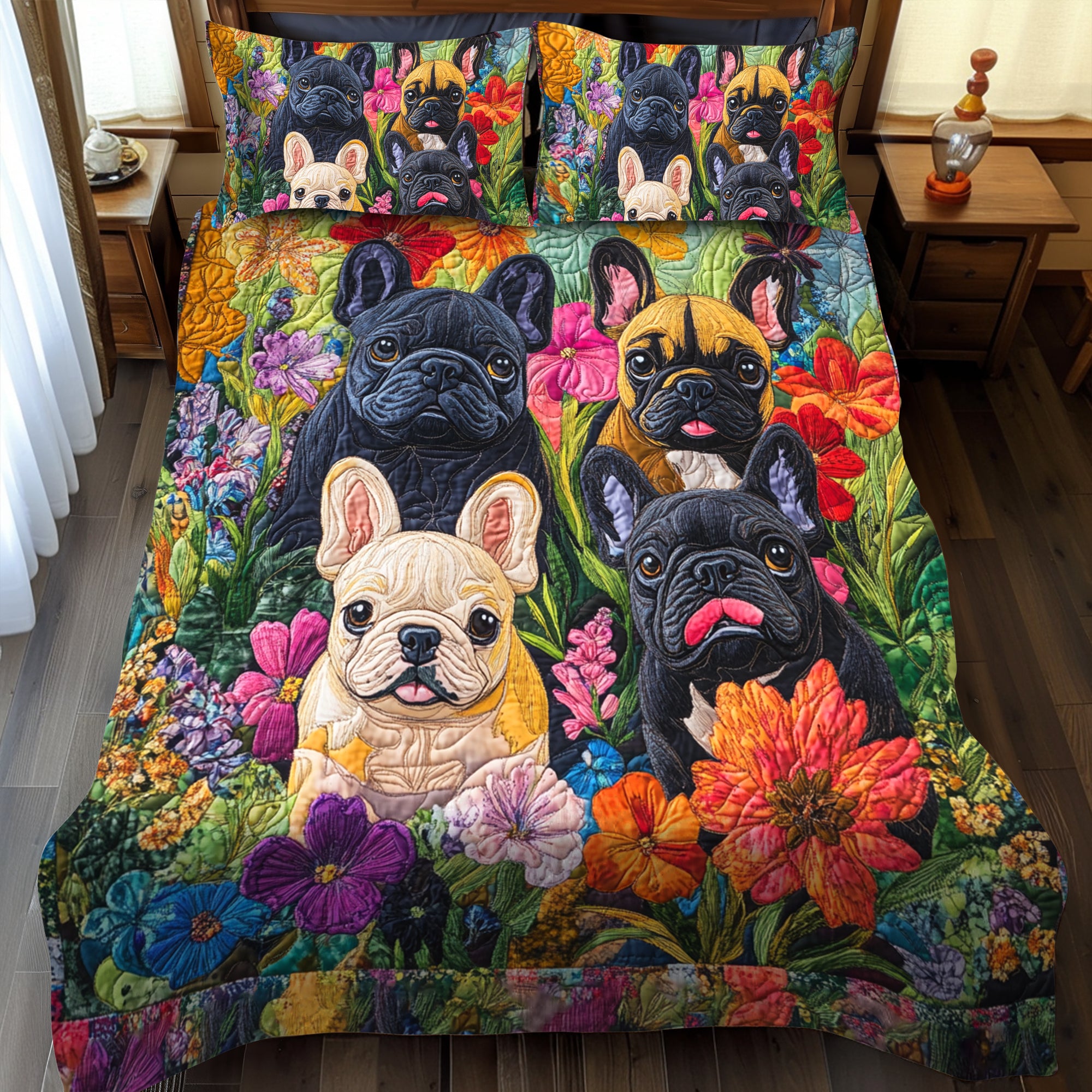 Whimsical French Bulldog 3-Piece Quilted Bedding Set NCU0PD385