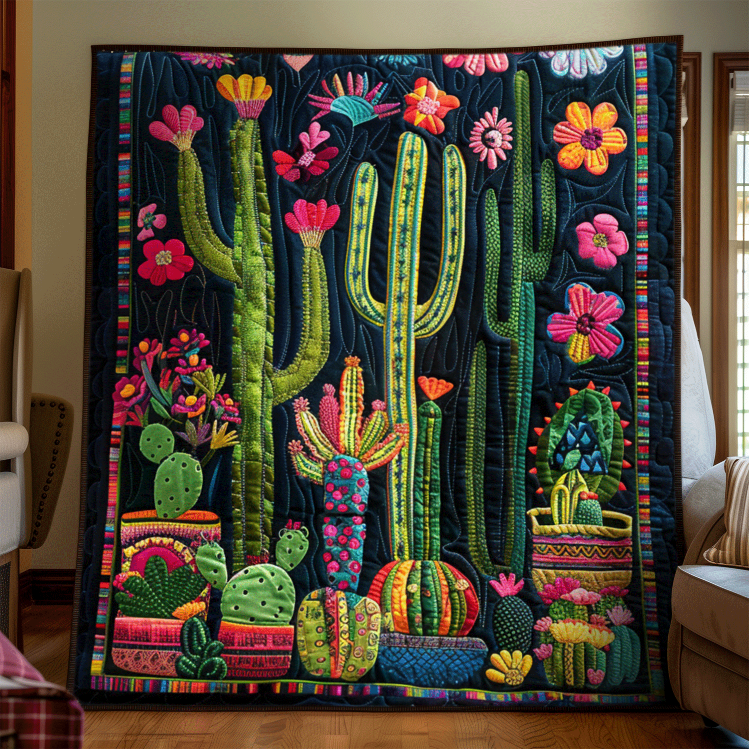 Blooming Cactus Vibrant Quilted Blanket NCU0PD015