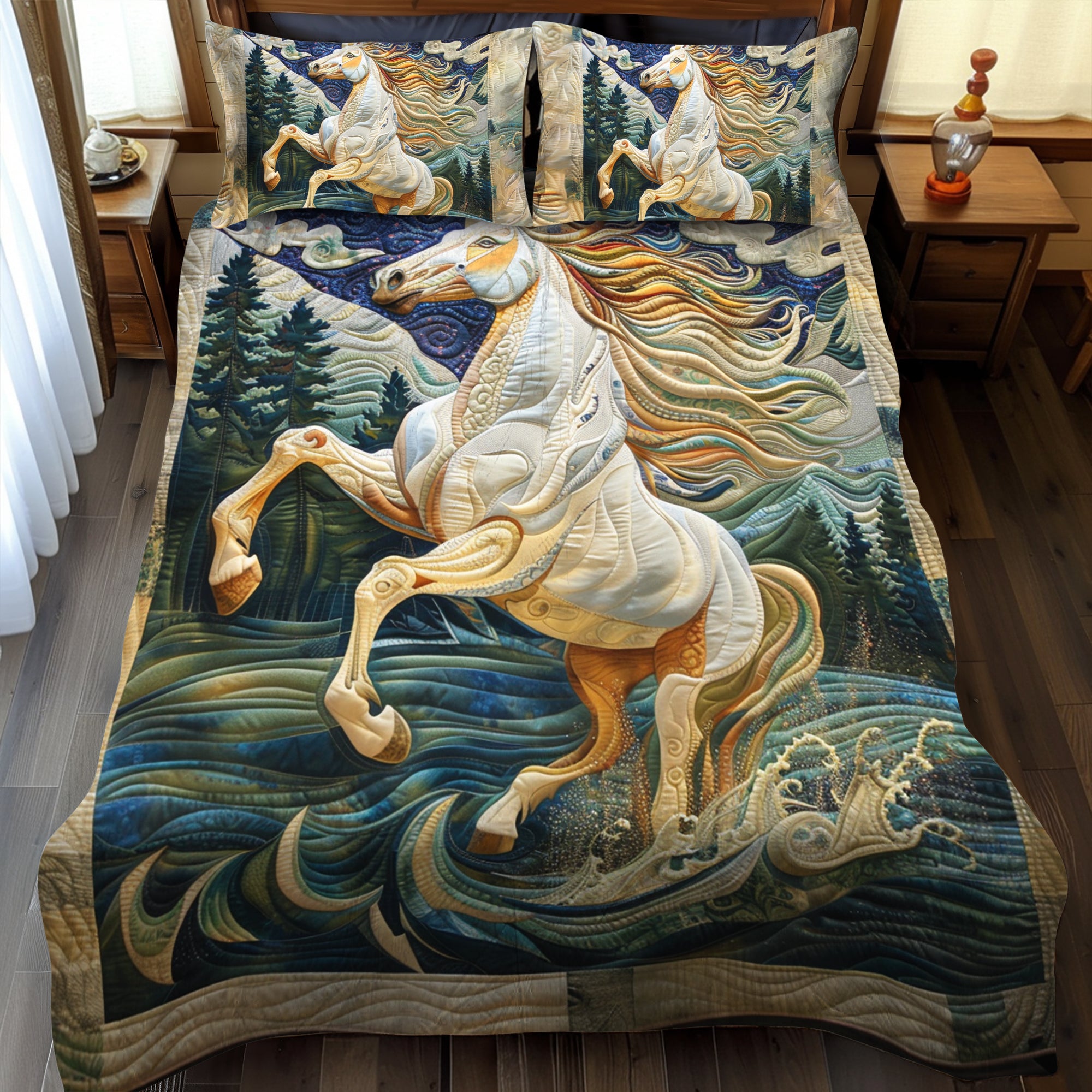 Galloping Horse 3-Piece Quilted Bedding Set NCU0PD172