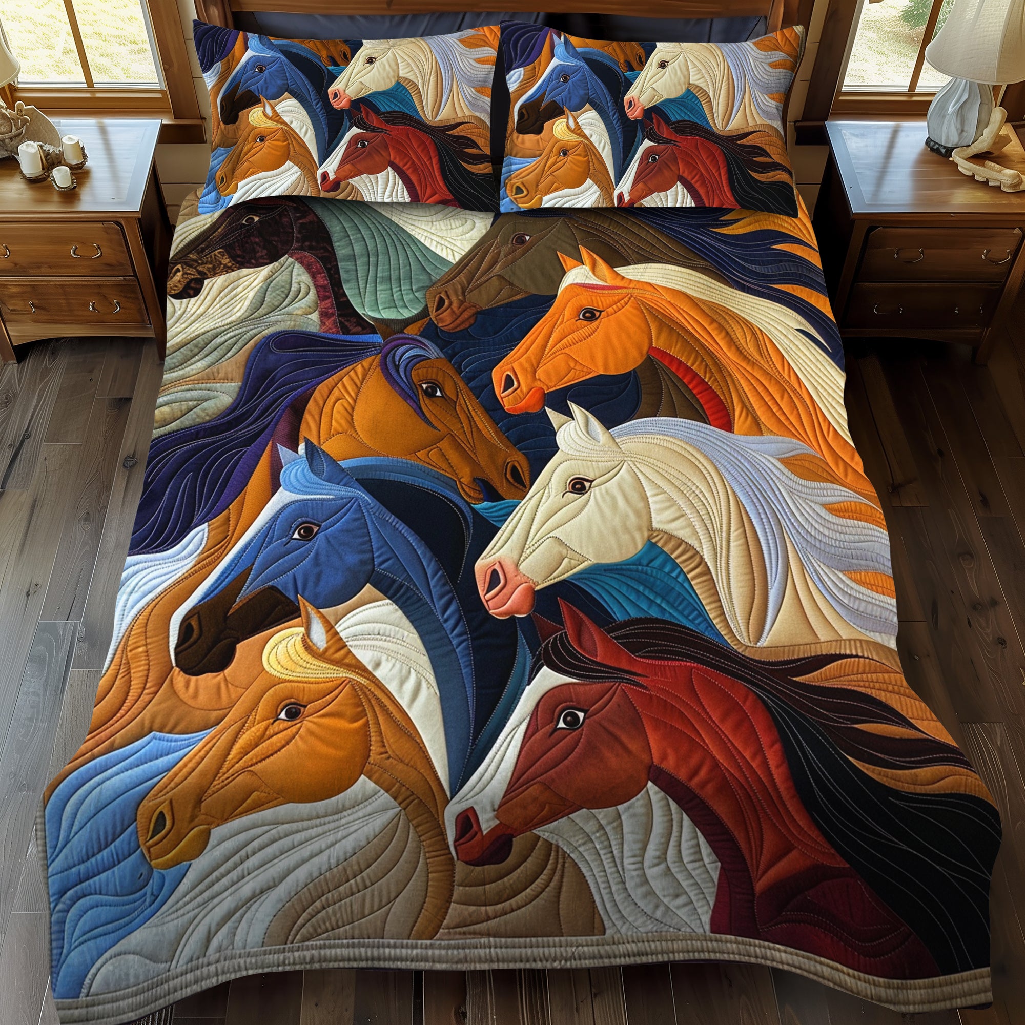 Vivid Horse 3-Piece Quilted Bedding Set NCU0PD173