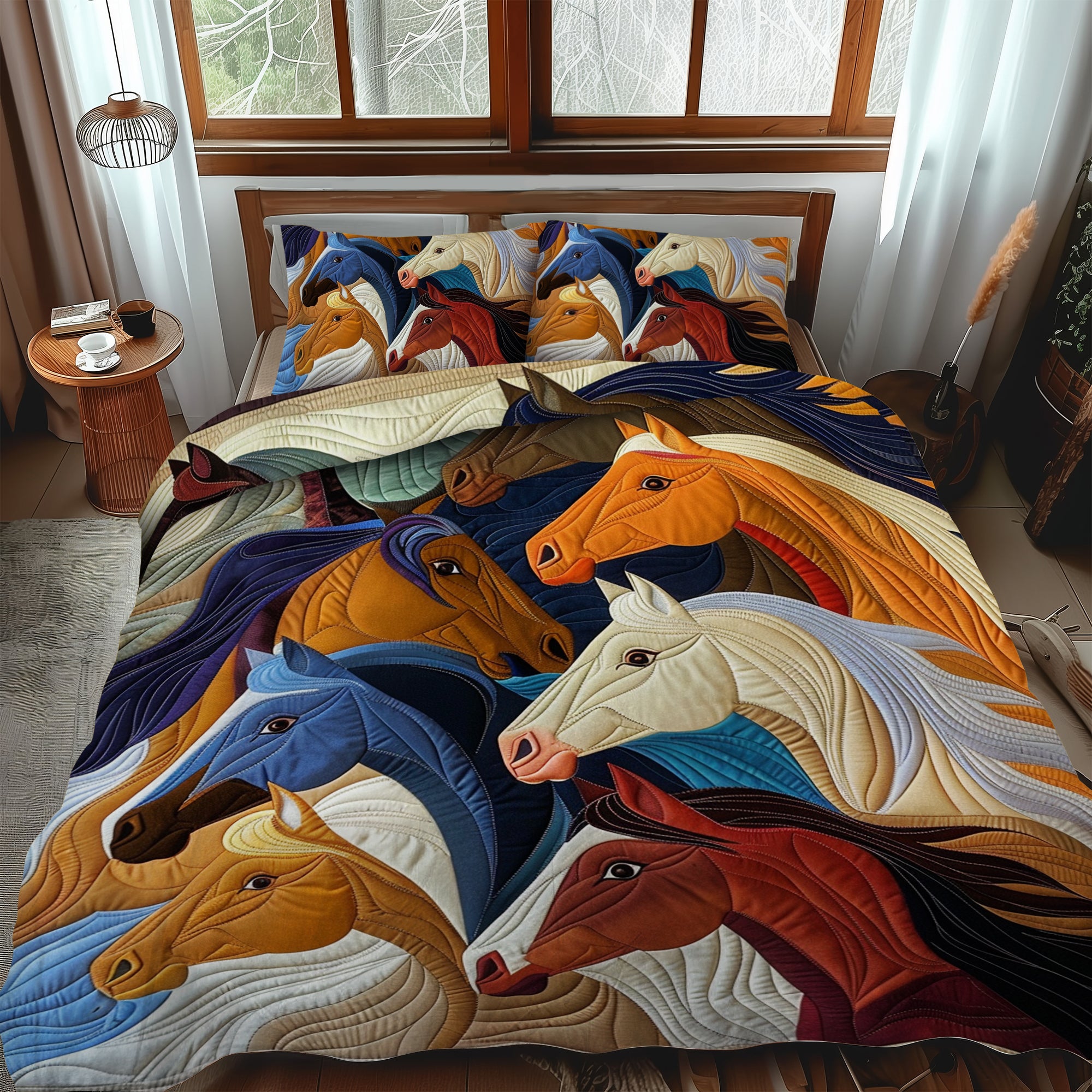 Vivid Horse 3-Piece Quilted Bedding Set NCU0PD173