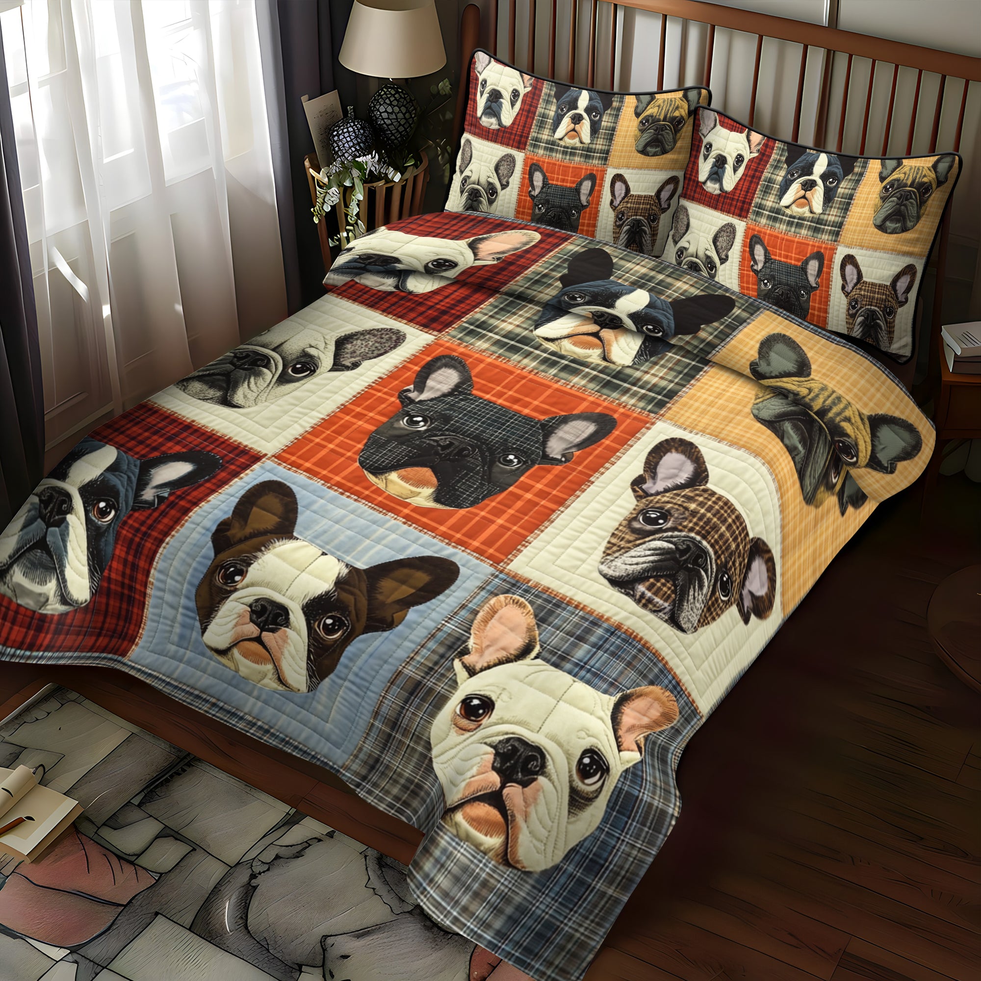 French Bulldog Patchwork 3-Piece Quilted Bedding Set NCU0PD388