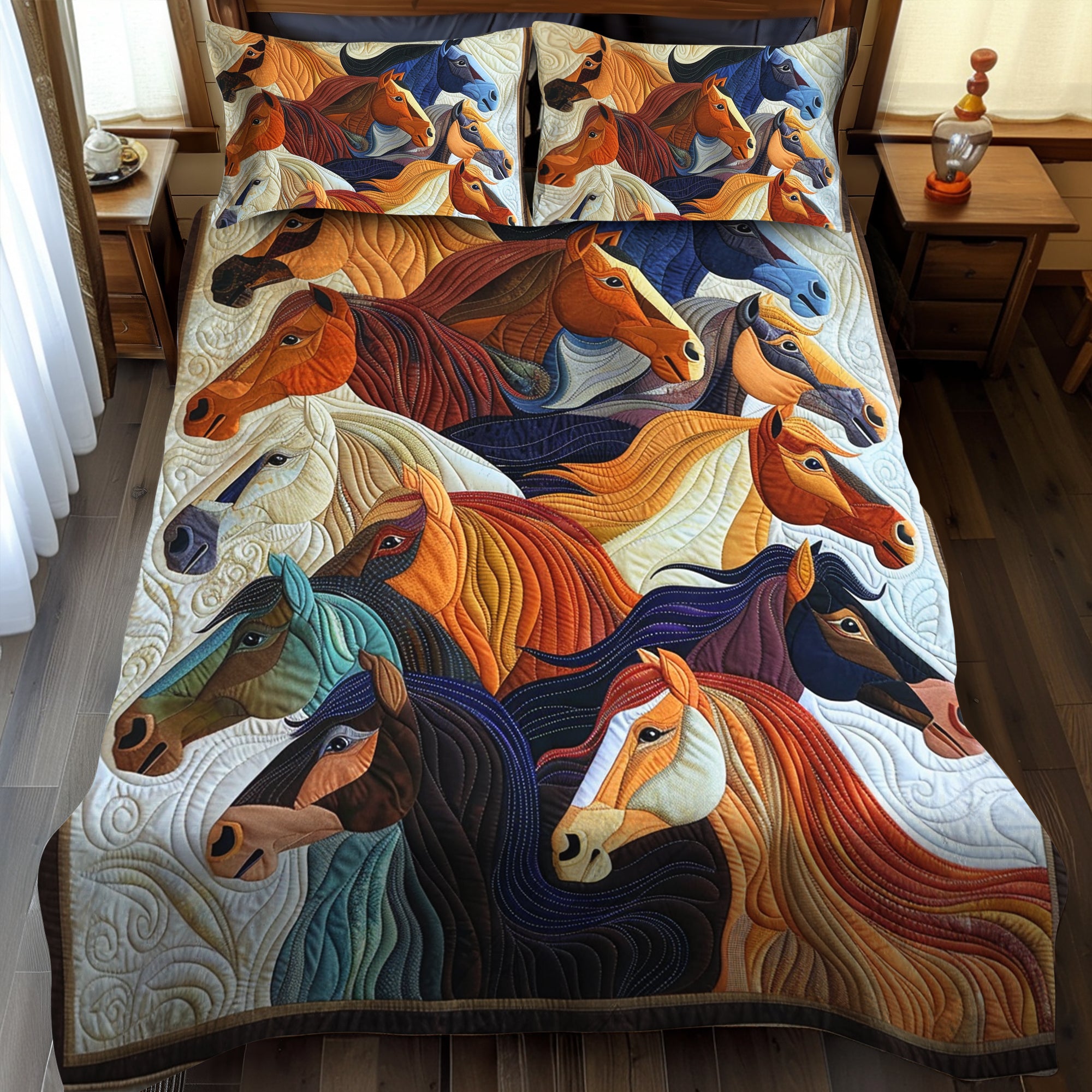 Colorful Horse 3-Piece Quilted Bedding Set NCU0PD174