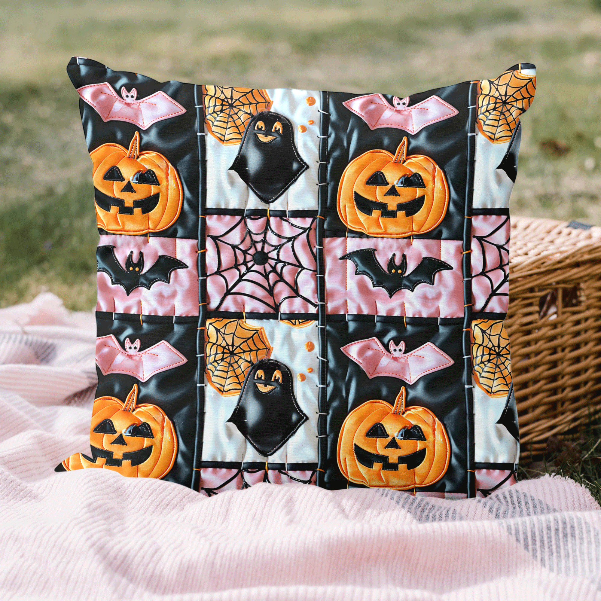 Spooky Skeleton Halloween Quilted Pillow Case NCU0PD816