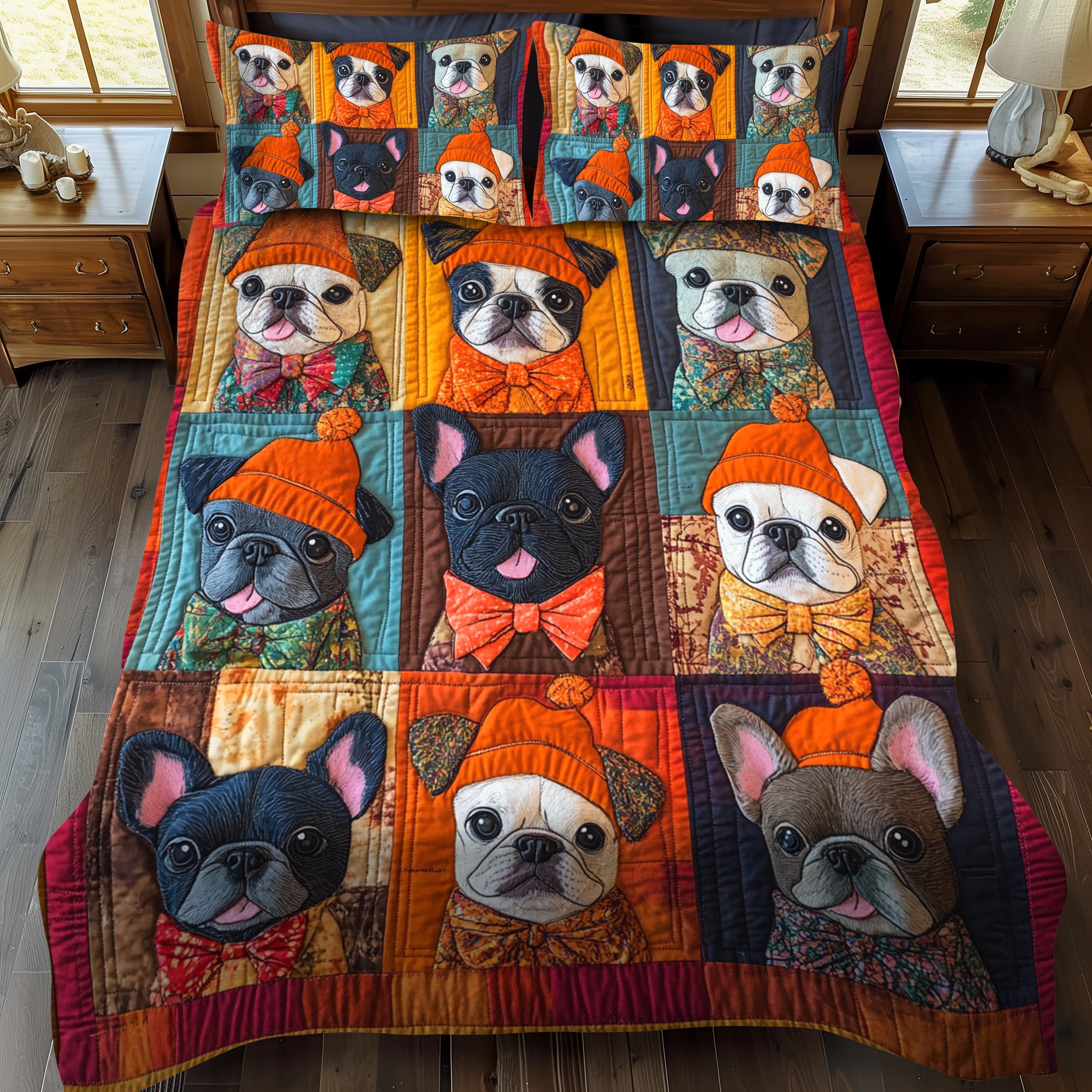 Autumn French Bulldog 3-Piece Quilted Bedding Set NCU0PD378