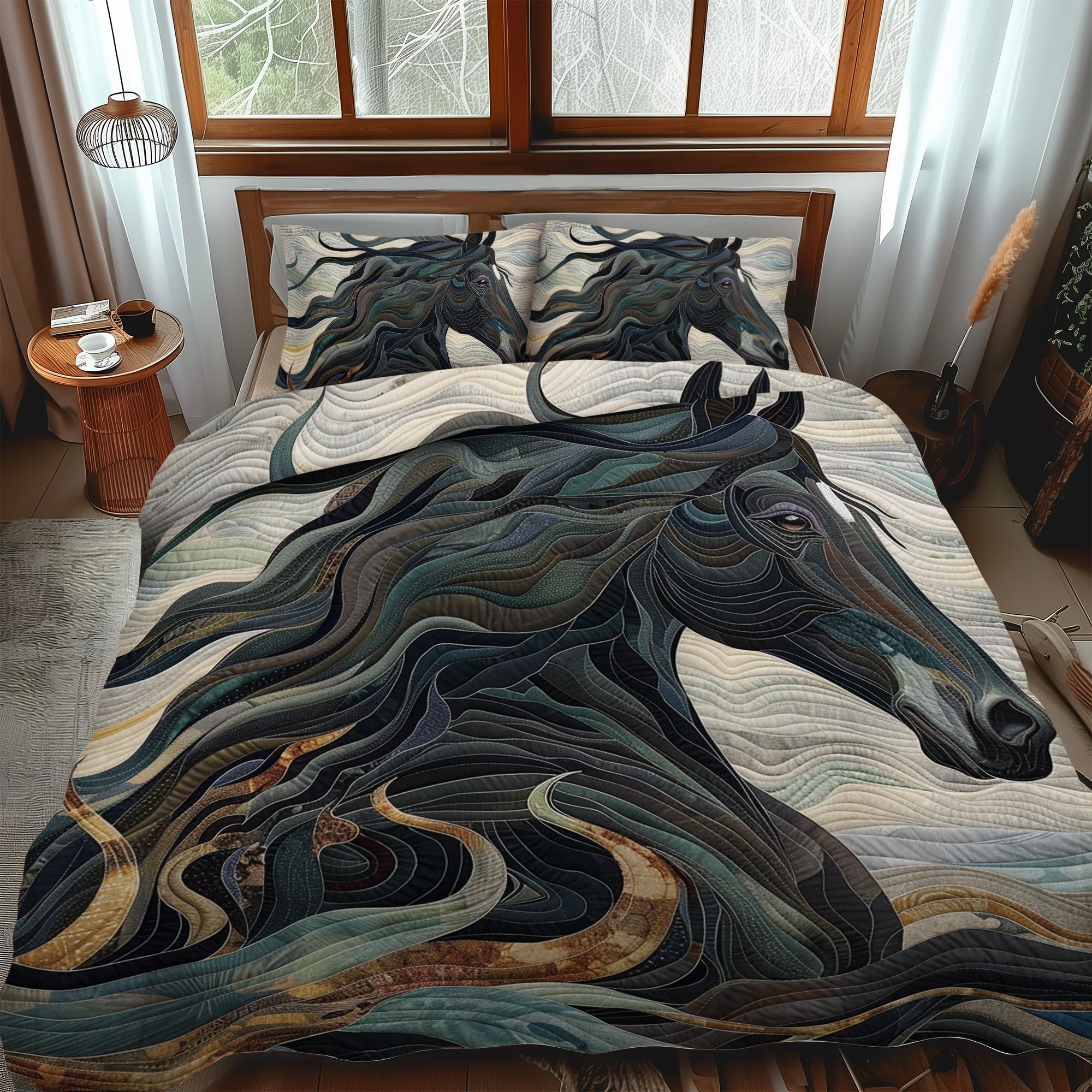 Dynamic Horse Design 3-Piece Quilted Bedding Set NCU0PD164