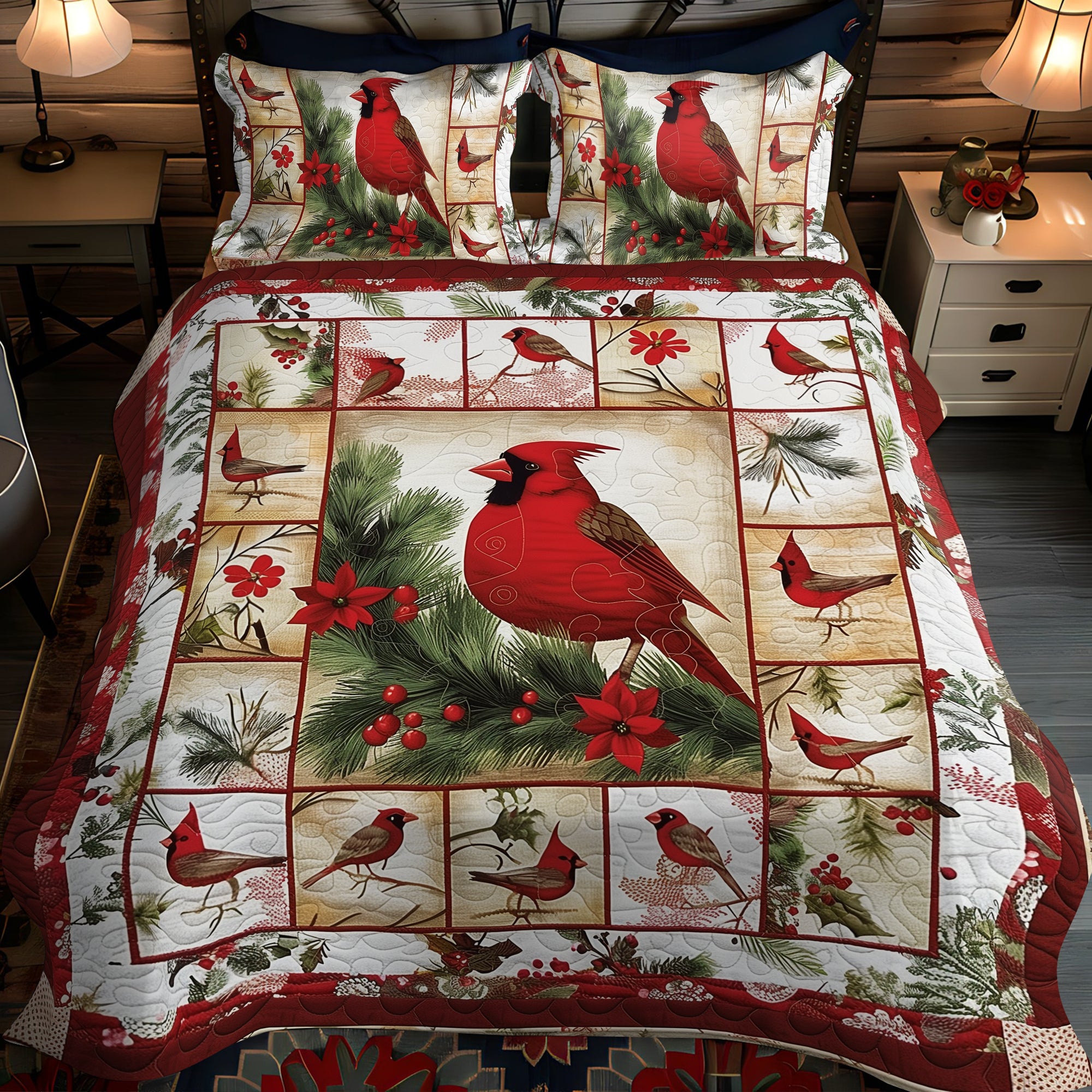 Nature-Inspired Cardinal 3-Piece Quilted Bedding Set NCU0PD203