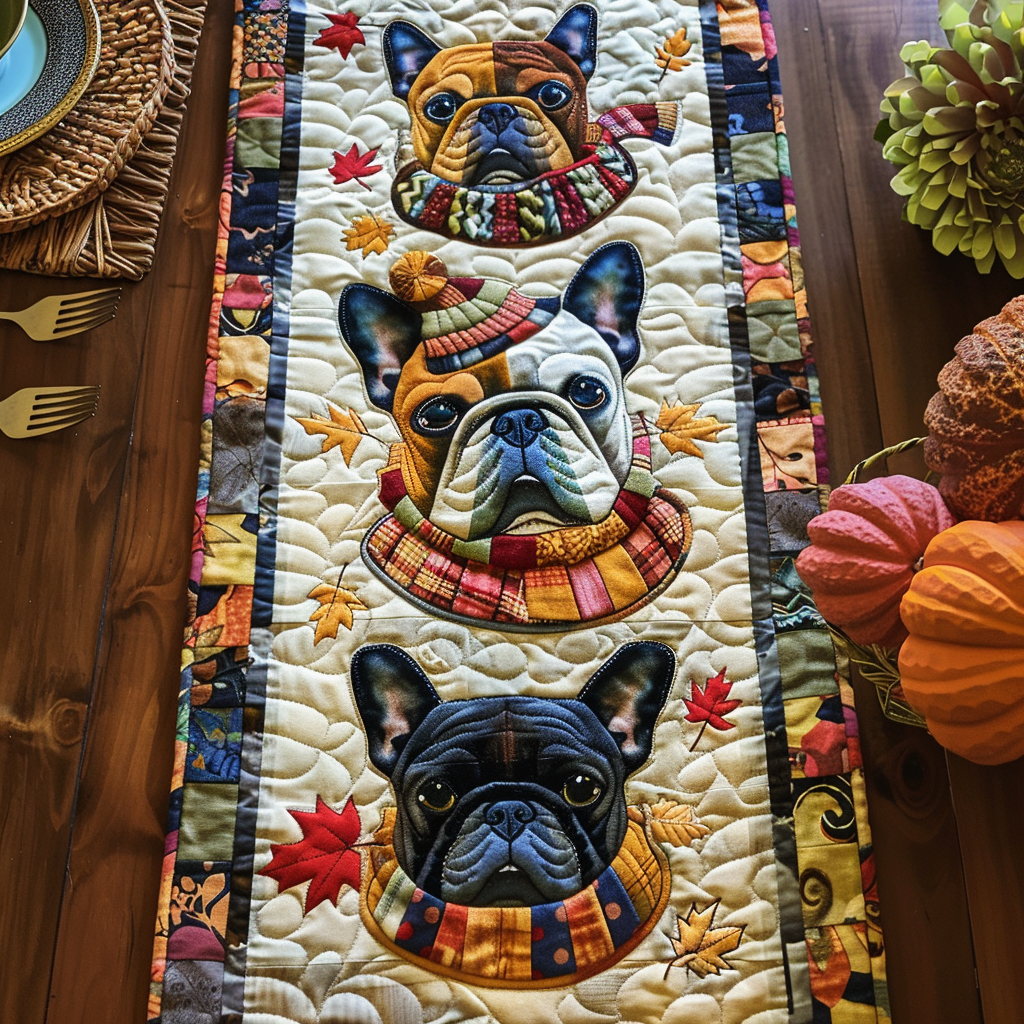 Autumn French Bulldog Quilted Table Runner NCU0PD147