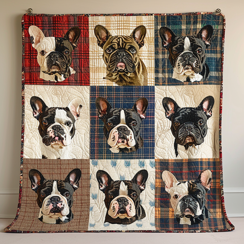 French Bulldog Patterned Quilted Blanket NCU0PD076