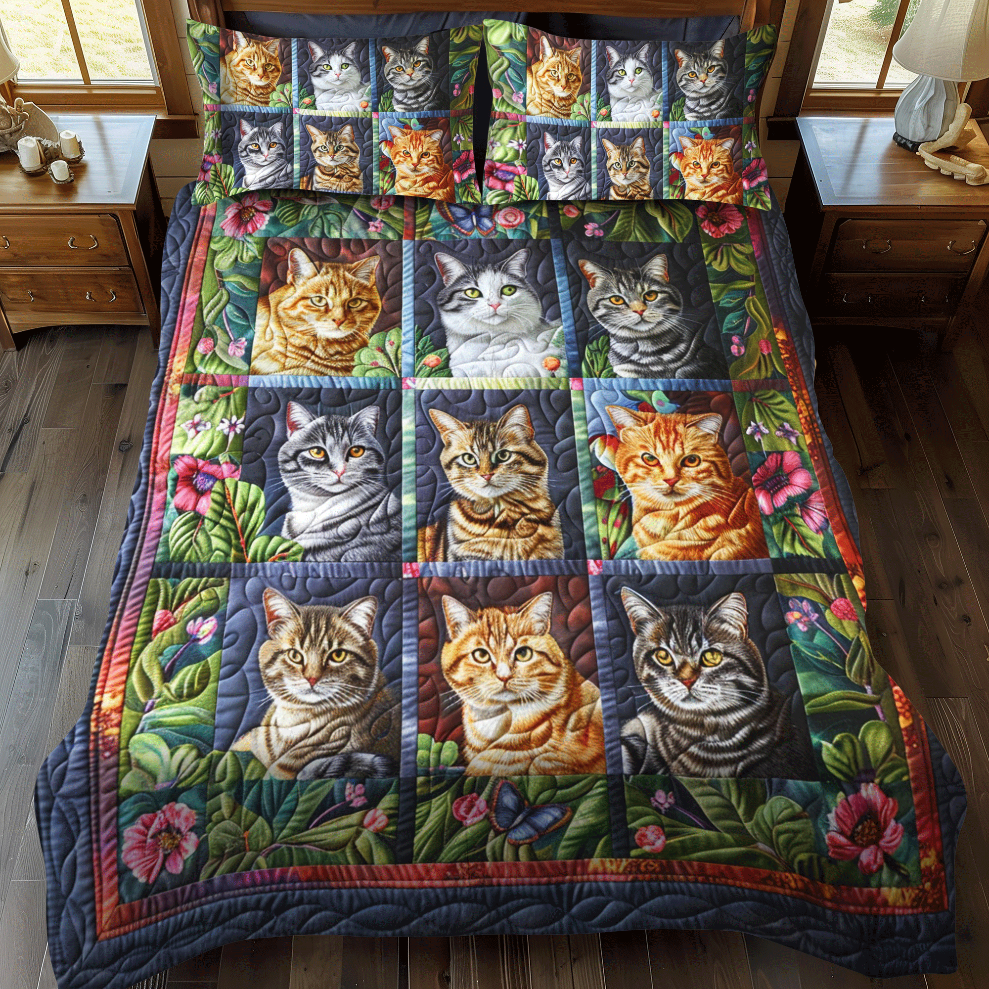 Feline Fantasy 3-Piece Quilted Bedding Set NCU0PD316