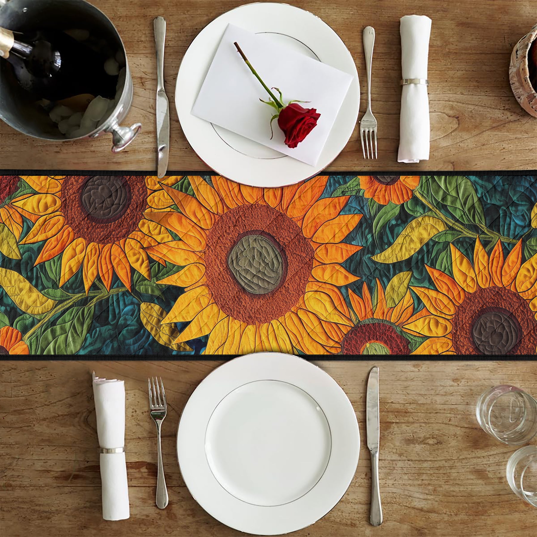 Sunflowers Garden Quilted Table Runner NCU0TL197